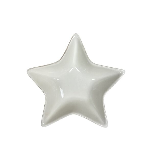 Pottery Barn Star Country White Rustic Brown Edge 10 in Appetizer Dessert Plate - Picture 3 of 5